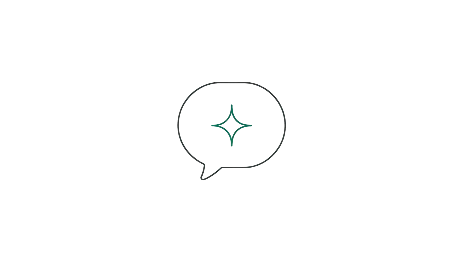 Line icon of a chat bubble holding a green AI sparkle