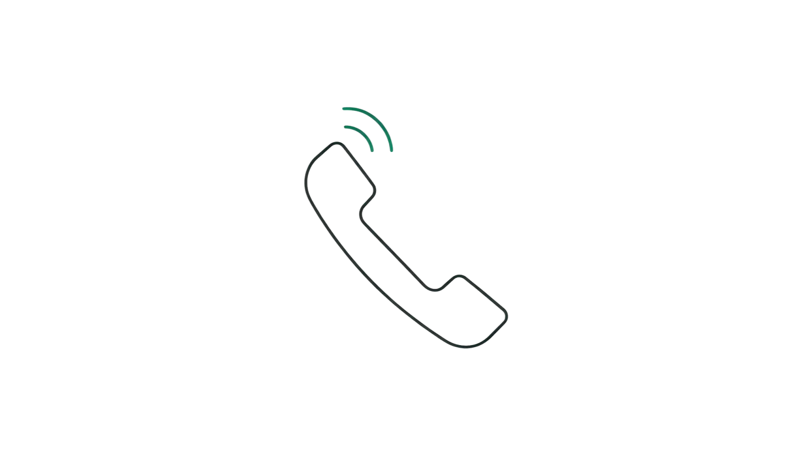 Line icon of a telephone handset with green signal arcs