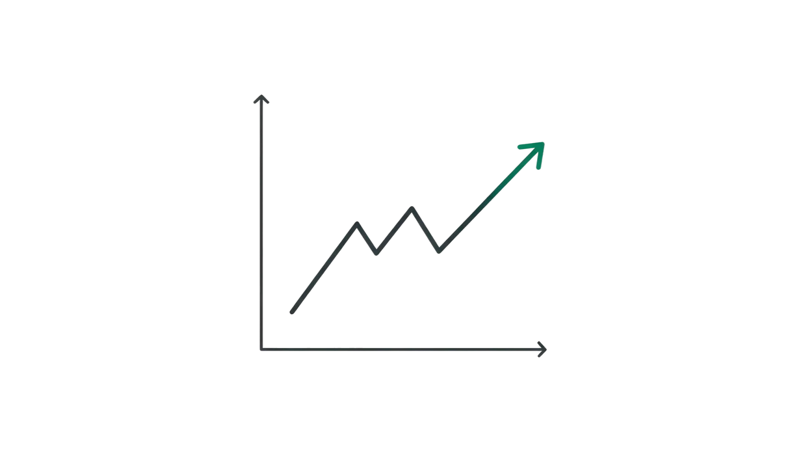 Line icon of a chart rising into a green arrow