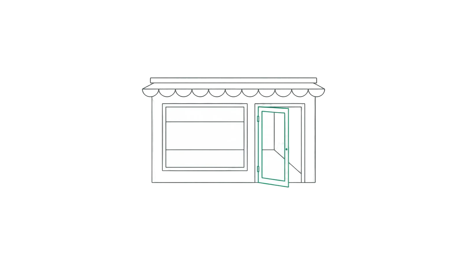 Line icon of a storefront with an open green door